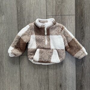 LITTLE BIPSY PLAID SHERPA 1/4 ZIP LINED PULLOVER BROWN CREAM 12-18MO